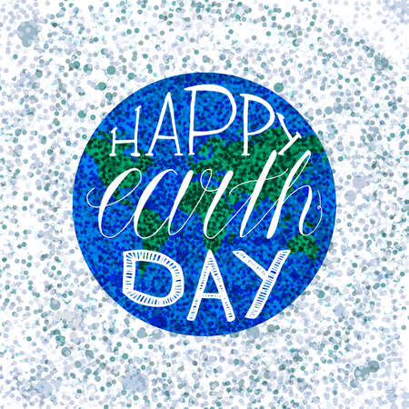 Happy Earth Day Lettering Illustration with Glitter for print, poster, greeting, celebration. Grunge vintage save planet concept. Vectorのイラスト素材