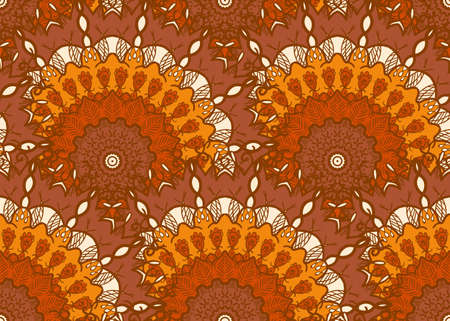 Hand drawn Mandala Seamless Pattern. Arabic, indian, turkish and ottoman culture decoration style. Ethnic ornamental background. Magic vintage template of greeting, card, print, cloth, tattoo. Vectorのイラスト素材