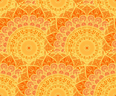 Hand drawn Mandala Seamless Pattern. Arabic, indian, turkish and ottoman culture decoration style. Ethnic ornamental background. Magic vintage template of greeting, card, print, cloth, tattoo. Vectorのイラスト素材