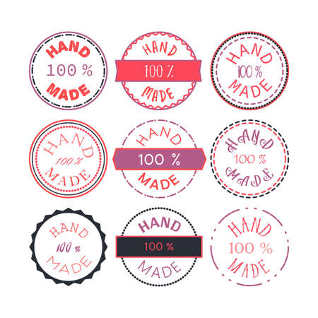 Badge template with 100 handmade product symbol. Vintage sticker with text 100 hand made. 100 Percents Hand Made Design Element, Label, Insignia, Tag, Emblem. Vectorのイラスト素材