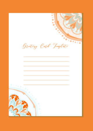 Mandala vintage template card in arabic and indian, islam and ottoman, turkish, asian style for brochure, flyer, greeting, invitation card, cover. Format A4. Floral holiday ornamental design. Vectorのイラスト素材