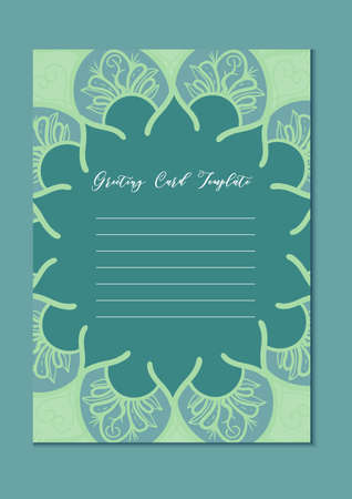 Mandala vintage template card in arabic and indian, islam and ottoman, turkish, asian style for brochure, flyer, greeting, invitation card, cover. Format A4. Floral holiday ornamental design. Vectorのイラスト素材