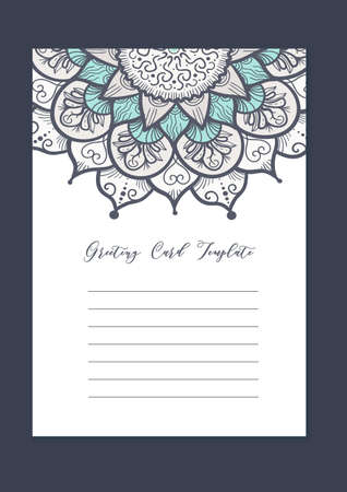 Mandala vintage template card in arabic and indian, islam and ottoman, turkish, asian style for brochure, flyer, greeting, invitation card, cover. Format A4. Floral holiday ornamental design. Vectorのイラスト素材