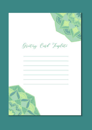 Mandala vintage template card in arabic and indian, islam and ottoman, turkish, asian style for brochure, flyer, greeting, invitation card, cover. Format A4. Floral holiday ornamental design. Vectorのイラスト素材