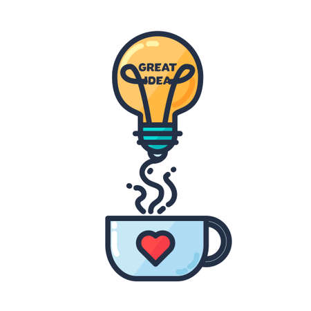 Great Idea Concept with Light Bulb Shape and cup of drinking. Thought and imagination symbol. Vectorのイラスト素材