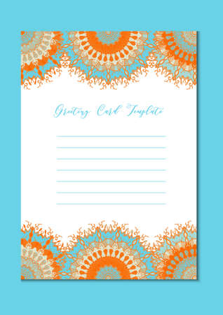 Business mandala card template. Oriental ethnic pattern. Mehndi ornament page for brochure, flyer, greeting, invitation cover. Design layout in boho and islam, arabic and east, indian style. Vectorのイラスト素材