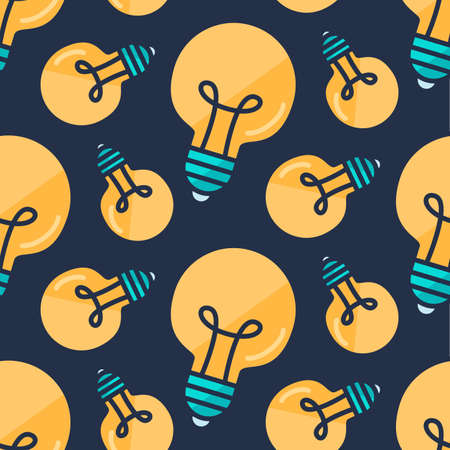 Lamp Bulb Seamless Pattern. Creative Success Idea Background. Innovation ornament for business startup, technology, science. Design element of invention, study, imagination and creativity. Vectorのイラスト素材