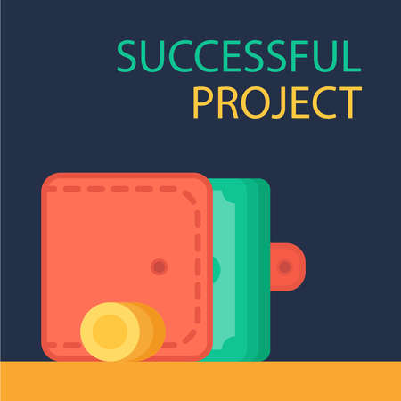 Successful investing concept. Bank holding. Financial budget banner. Money, coins with purse. Earnings and payments symbol. Vectorのイラスト素材