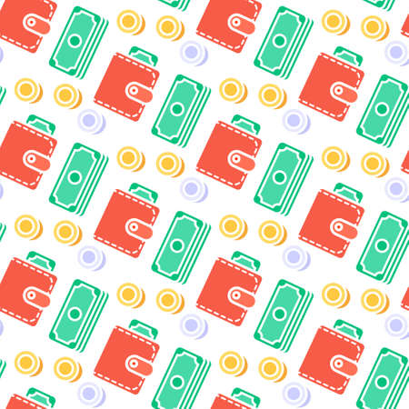 Successful investing Seamless Pattern. Bank holding. Financial budget banner. Money, coins, purse. Earnings and payments symbol. Vectorのイラスト素材