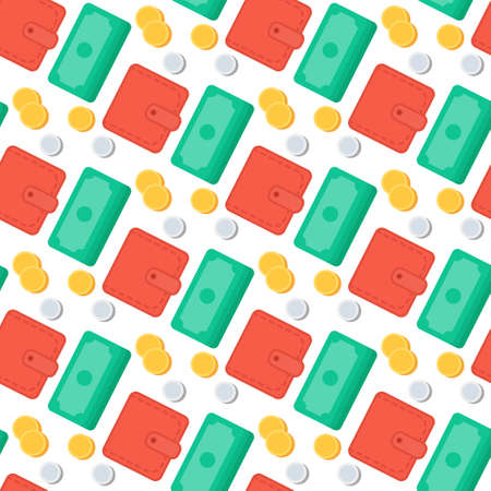 Successful investing Seamless Pattern. Bank holding. Financial budget banner. Money, coins, purse. Earnings and payments symbol. Vectorのイラスト素材