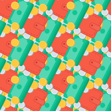 Successful investing Seamless Pattern. Bank holding. Financial budget banner. Money, coins, purse. Earnings and payments symbol. Vectorのイラスト素材