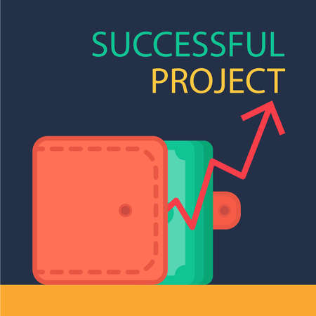 Successful investing concept. Bank holding. Financial budget banner. Money, purse and graph. Earnings and payments symbol. Patent illustration. Vectorのイラスト素材