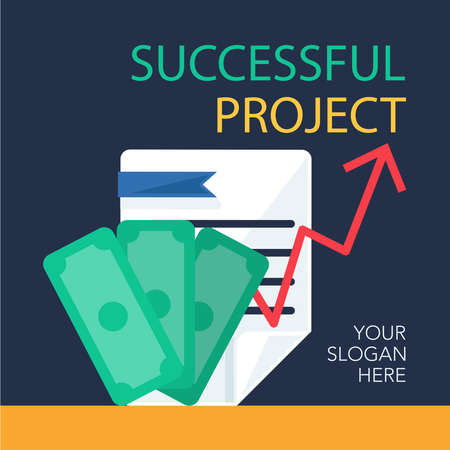Successful investing concept. Bank holding. Financial budget banner. Money, document and graph. Earnings and payments symbol. Patent illustration. Vectorのイラスト素材