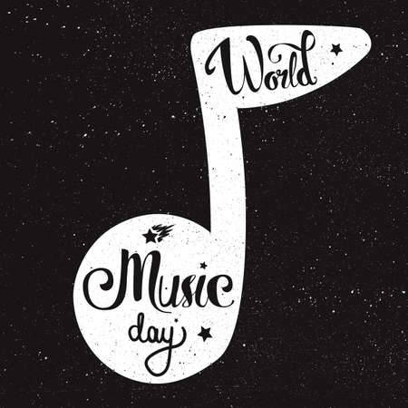 Vintage World Music Day Lettering for Banner and Badge. Sticker, Poster, Card Design Template. Vectorのイラスト素材