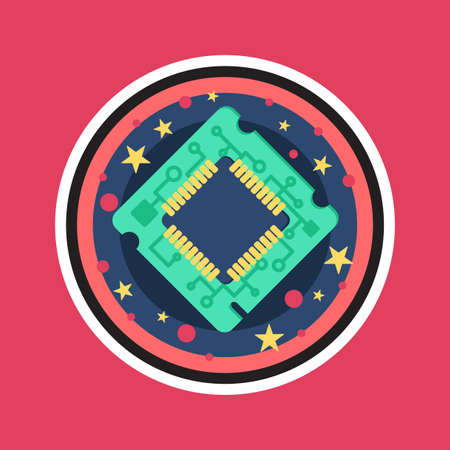 Computer Processor Chip. Symbol of programmer hard work, system administrator activities, scientific innovation, technical advancements and robotics. High tech microprocessor. Vectorのイラスト素材