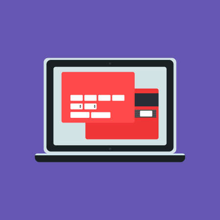 Web Template and Elements for site form of online shopping and enter card data on notebook. Vectorのイラスト素材