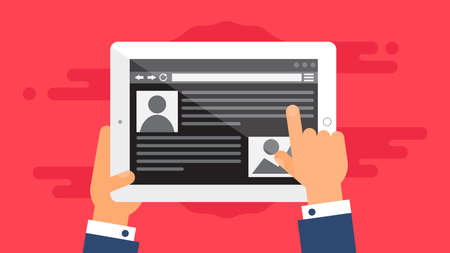 Web Template and Elements for site of blog and infographics on tablet or reader. Vectorのイラスト素材