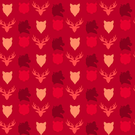 Wildlife seamless pattern. Zoo ornament for print, fabric, cloth, child items and wrap. Nature fauna wallpaper. Silhouettes head animals background. Vectorのイラスト素材