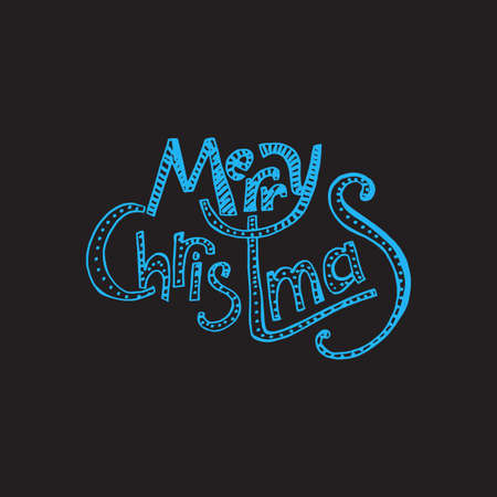 Merry Christmas Hand Drawn Lettering. Happy New Year illustration. Xmas Design Label Elements for holiday invitation, greeting, card and headline, title, sticker, emblem, print, magnet. Vectorのイラスト素材