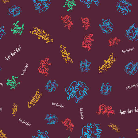 Merry Christmas Seamless Pattern With Hand Drawn Lettering. Xmas Design Label Elements for holiday invitation, greeting, card and fabric, backdrop, sticker, wallpaper, print. Vectorのイラスト素材