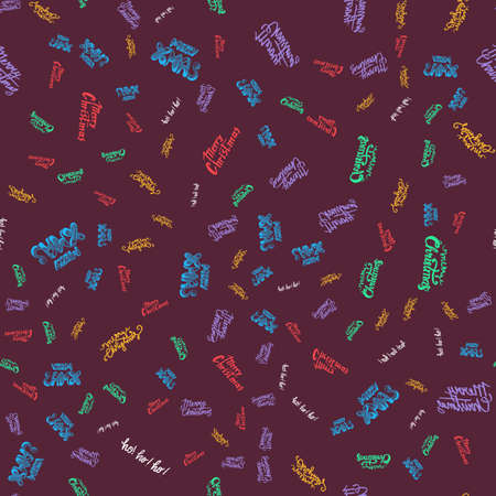 Merry Christmas Seamless Pattern With Hand Drawn Lettering. Xmas Design Label Elements for holiday invitation, greeting, card and fabric, backdrop, sticker, wallpaper, print. Vectorのイラスト素材