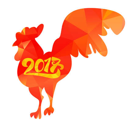 Lettering 2017 With Red Fire Cock for print and poster, banner and sticker. Happy new year greeting card. Vectorのイラスト素材