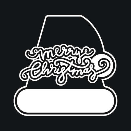 Merry Christmas Hand Drawn Lettering with Santa Claus Hat Illustration. Xmas Design Label Elements for holiday invitation, greeting, card and headline, title, sticker, emblem, print, magnet. Vectorのイラスト素材