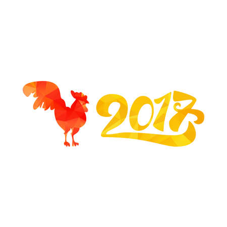 Lettering 2017 With Red Fire Cock for print and poster, banner and sticker. Happy new year greeting card. Vectorのイラスト素材
