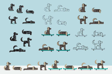 Dog with skateboard. Puppy set. Vet symbol. Delivery icon. Vector illustrationのイラスト素材