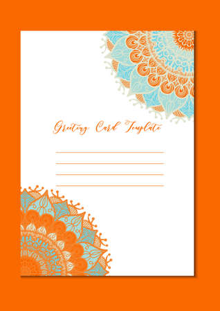 Mandala vintage template card in arabic and indian, islam and ottoman, turkish, asian style for brochure, flyer, greeting, invitation card, cover. Format A4. Floral holiday ornamental design. Vectorのイラスト素材