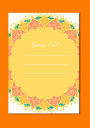 Mandala vintage template card in arabic and indian, islam and ottoman, turkish, asian style for brochure, flyer, greeting, invitation card, cover. Format A4. Floral holiday ornamental design. Vectorのイラスト素材