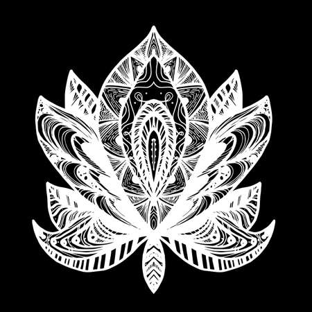 Magic symbol for print, tattoo, coloring book,fabric, t-shirt, cloth in boho style. Tribal lotus design Vector.のイラスト素材