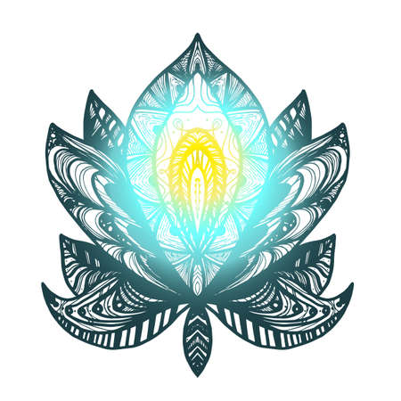 Flower Lotus for print, tattoo, coloring book,fabric, t-shirt, cloth in boho style.のイラスト素材