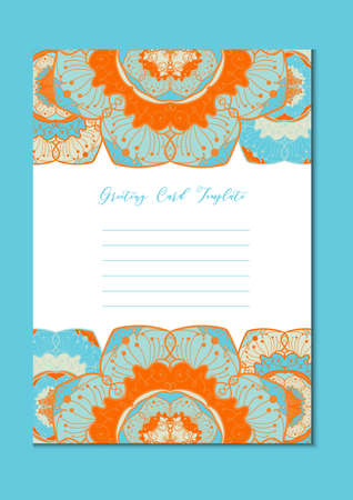 Mandala vintage template card in arabic and indian, islam and ottoman, turkish, asian style for brochure, flyer, greeting, invitation card, cover. Format A4. Floral holiday ornamental design. Vectorのイラスト素材