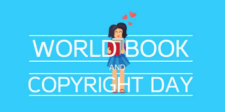 World Book and Copyright Day Horizontal Banner Wtih Reading Girl. Vectorのイラスト素材
