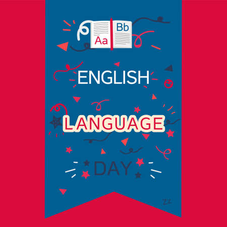 English Language Day Banner With Book and Letters A, B, Z. Vectorのイラスト素材