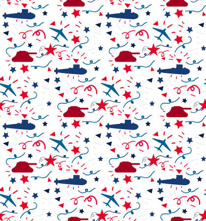 9 May Banner and 23 February. Victory Day Seamless Pattern. Russian Holiday. Vectorのイラスト素材