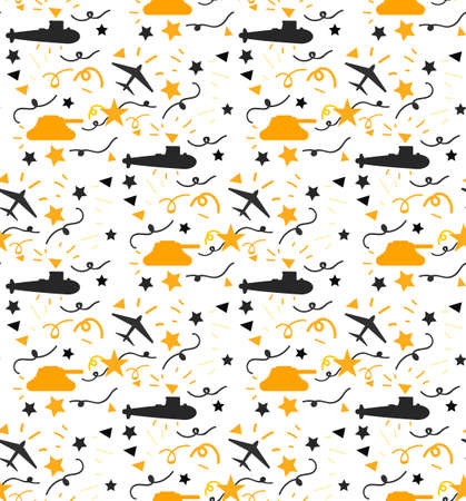 9 May Banner and 23 February. Victory Day Seamless Pattern. Russian Holiday. Vectorのイラスト素材