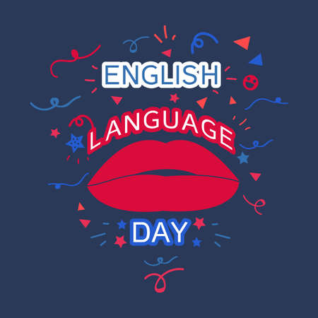 English Language Day Banner With Lips. Vectorのイラスト素材