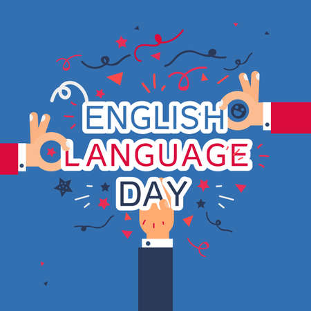 English Language Day Banner With Humans Hands. Vectorのイラスト素材