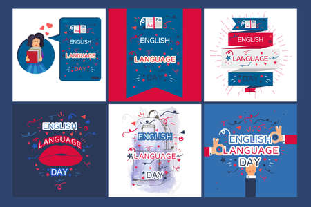 English Language Day Banner With Book and Letters A, B, Z. Vectorのイラスト素材