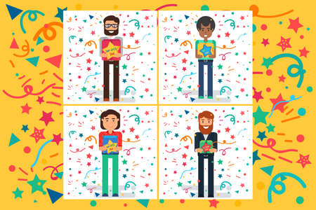 Happy Fathers Day concept with happy father set. Vector