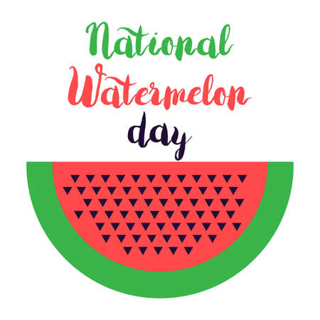 National Watermelon Day Celebration Banner With Lettering. Vectorのイラスト素材