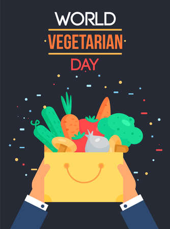 World Vegetarian Day Celebration Banner With Vegetables. Vectorのイラスト素材