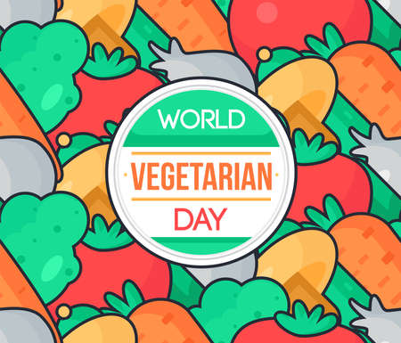World Vegetarian Day Celebration Banner With Vegetables. Vectorのイラスト素材