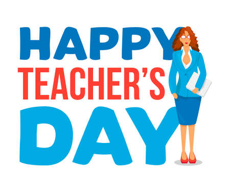 Happy Teacher's Day Celebration Banner With Text. Vectorのイラスト素材