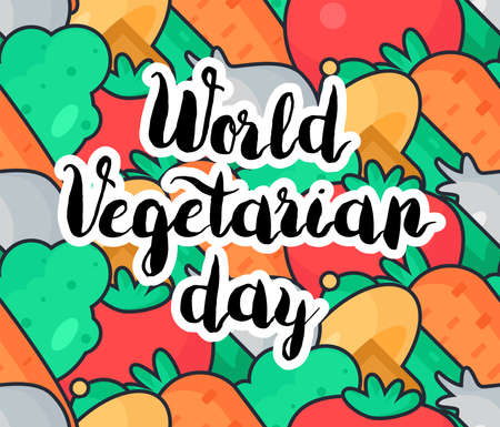 World Vegetarian Day Celebration Banner With Vegetables. Vectorのイラスト素材