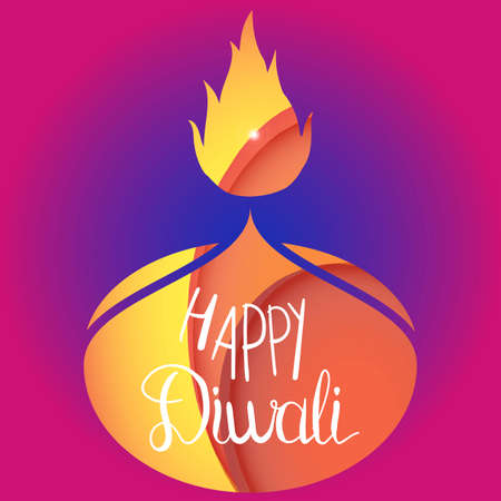 Bright Stylish Colorful Happy Diwali Celebration Banner with Fire.のイラスト素材