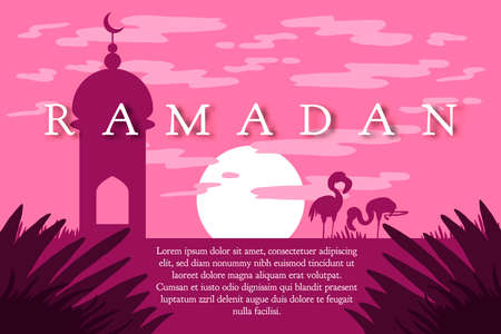 Ramadan greeting with camel, Islamic greeting card for Ramadan Kareem. Vectorのイラスト素材