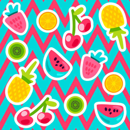 Vector Summer Fruits Patterns in cartoon style.のイラスト素材